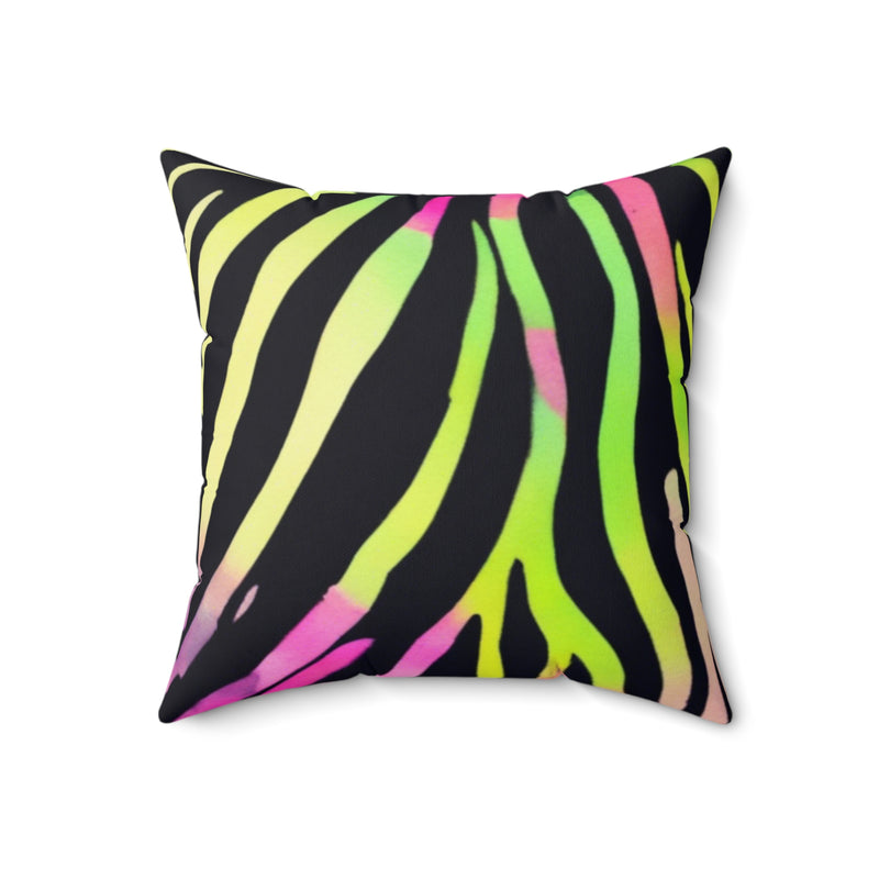 Spun Polyester Square Pillow-Zebra Neon
