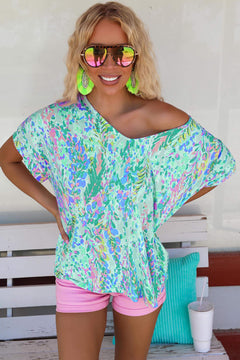 Green Loose Painted Floral Tee